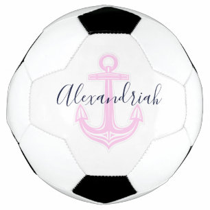 Modern Custom Pink  Navy Nautical  Anchor Soccer Ball