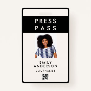 Modern Custom Press Pass Photo ID Logo QR Code Badge