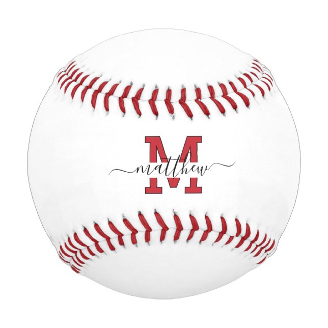 Modern Custom Red And Black Monogram  Baseball (Front)