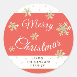Modern Custom Red Family Merry Christmas Holiday Classic Round Sticker