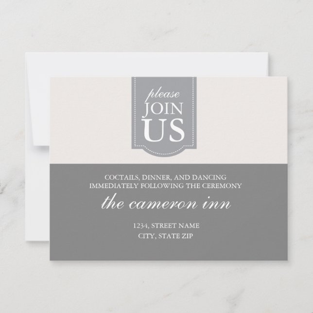 Modern custom ribbon wedding reception card (Front)