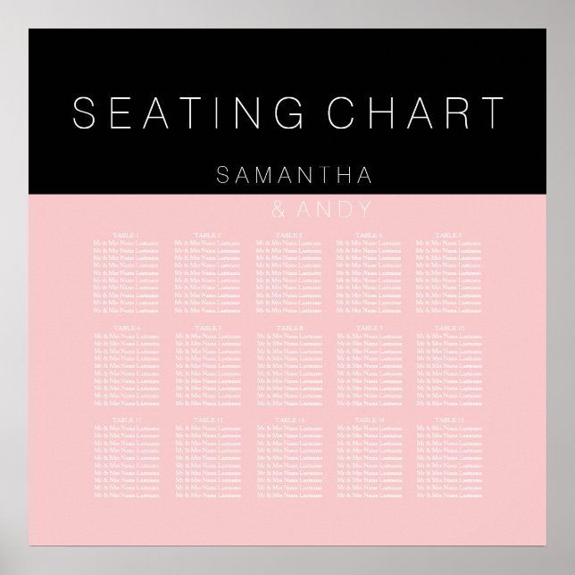 Modern custom rose pink colour block seating chart (Front)