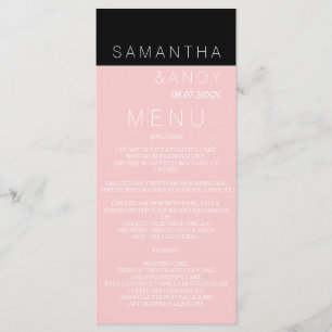 Modern custom rose pink colour block wedding menu