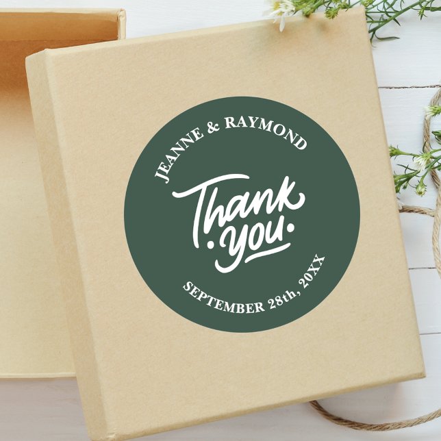 Modern Custom Sage Green Thank You Wedding Favour Classic Round Sticker (Creator Uploaded)