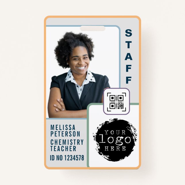 Modern Custom School Teacher Photo Name Card  Badge (Front)