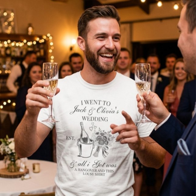 Modern Custom Simple Wedding Couple | Black Text T-Shirt (Modern wedding party groomsman t-shirt )