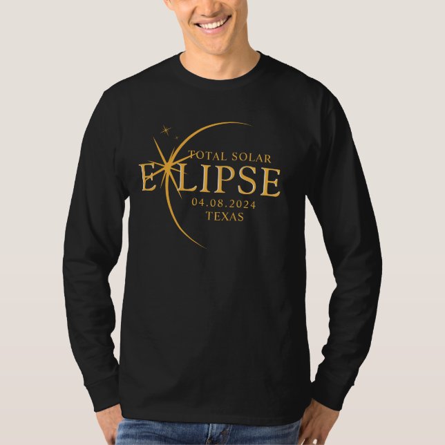 Modern Custom State 2024 Texas Total Solar Eclipse T-Shirt (Front)