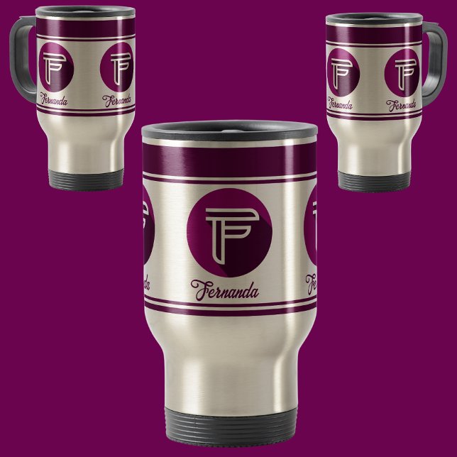 Modern Custom Stylish Name Monogram Letter (F) Travel Mug (Creator Uploaded)