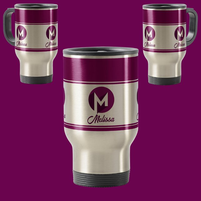Modern Custom Stylish Name Monogram Letter (M) Travel Mug (Creator Uploaded)