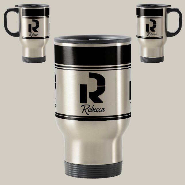 Modern Custom Stylish Name Monogram  Travel Mug (Creator Uploaded)