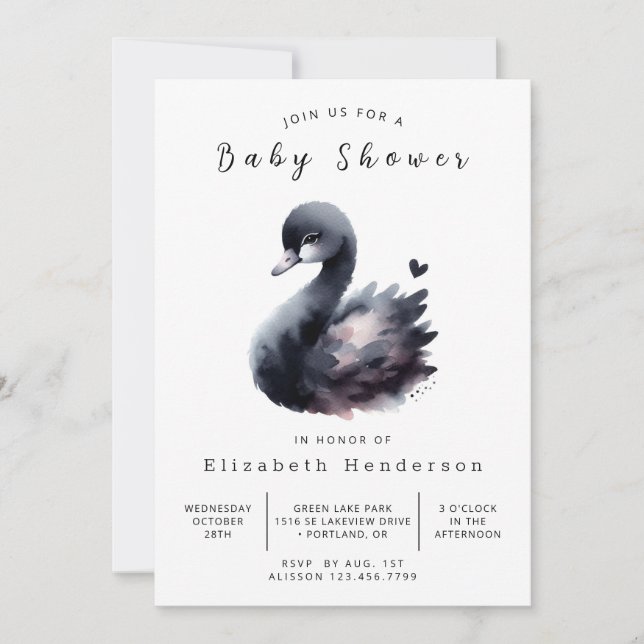 Modern Custom Swan Baby Shower Invitation (Front)