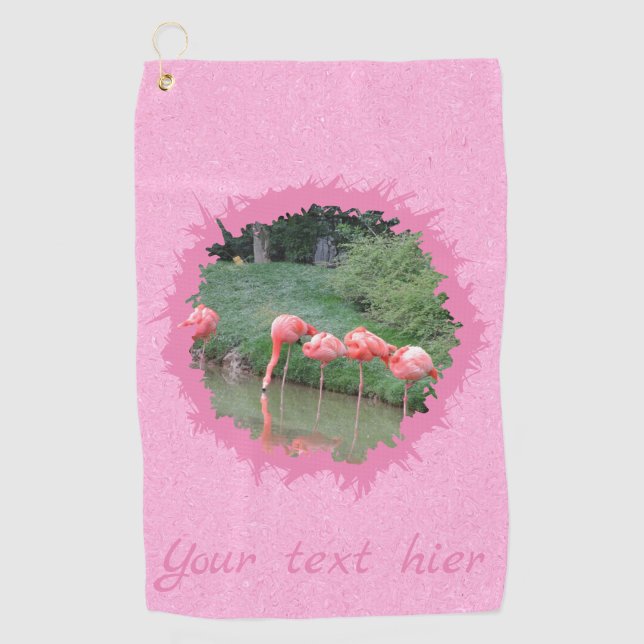 Modern custom text and photo on pink pattern golf towel (Front)