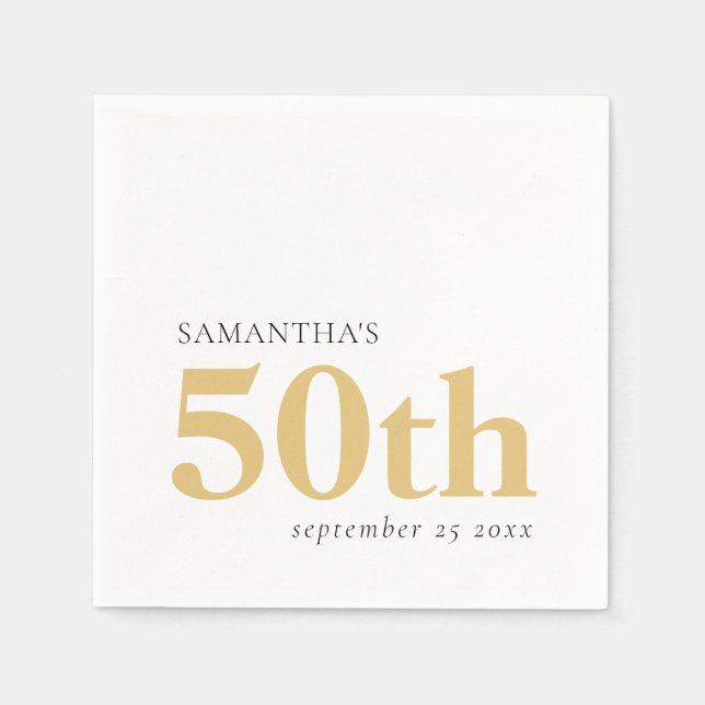 Modern Custom Text Black Gold 50th Name Date  Napkin (Front)