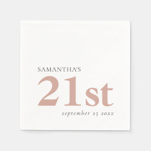 Modern Custom Text Blush Pink 21st Name Date Napkin