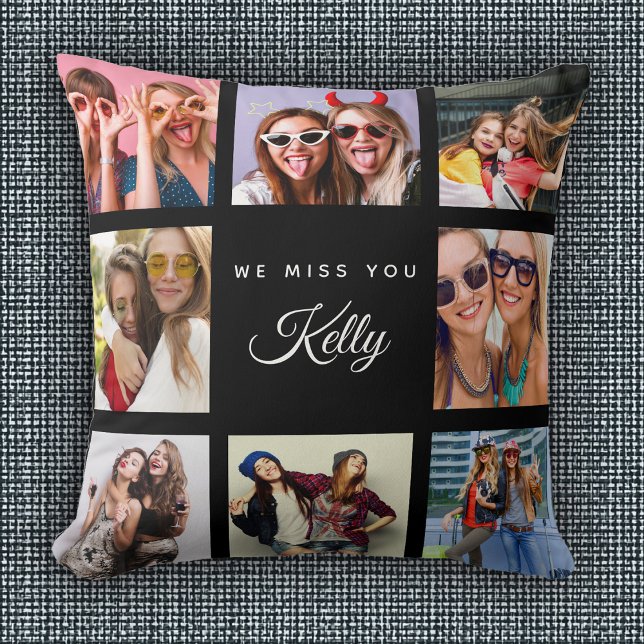 Modern Custom Text Chic We Miss You Photo Collage Throw Pillow (Creator Uploaded)