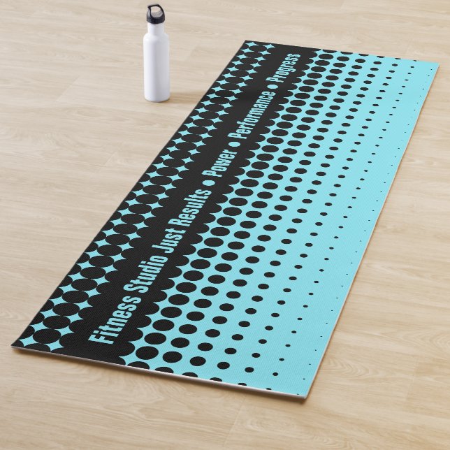 Modern Custom Text Electric-Blue & Black Half Tone Yoga Mat (In Situ)