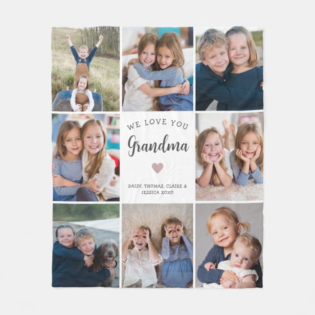 Modern Custom Text Grandma 8-Photo Collage Fleece Blanket (Front)