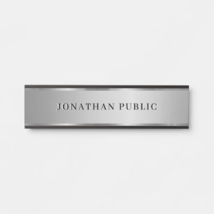 Modern Custom Text Name Elegant Black & Silver Door Sign