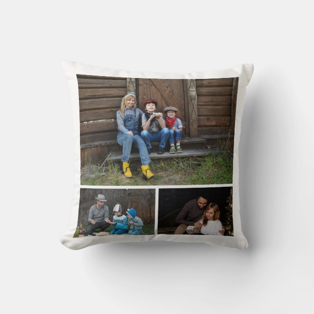  Modern Custom Three Family Photo Collage   Throw Pillow (Front)