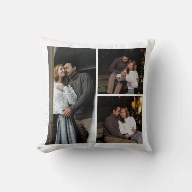  Modern Custom Three Photo Collage   Throw Pillow (Front)