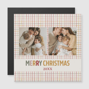 Modern Custom Two Photo Christmas Magnetic Card