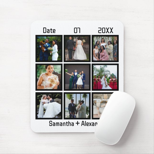 Modern Custom Wedding Anniversary 9 Photo Collage Mouse Pad (With Mouse)