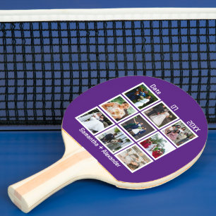 Modern Custom Wedding Anniversary 9 Photo Collage Ping Pong Paddle