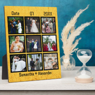 Modern Custom Wedding Anniversary 9 Photo Collage Plaque