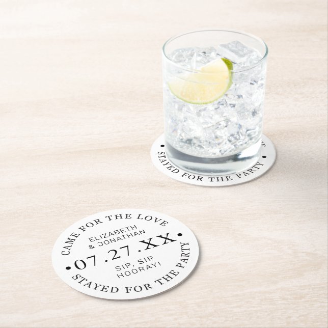 Modern Custom Wedding Colours Wedding Date Round Paper Coaster (Insitu)