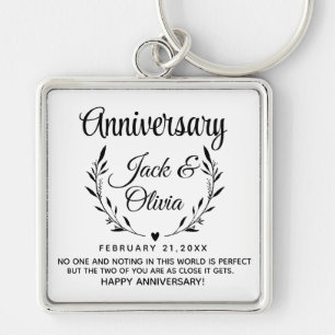Modern Custom Wedding Couple Name Date Black Keychain