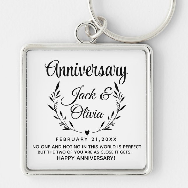 Modern Custom Wedding Couple Name Date Black Keychain (Front)