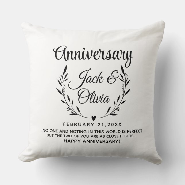 Modern Custom Wedding Couple Name Date Black Throw Pillow (Front)