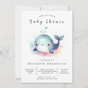 Modern Custom Whale Baby Shower Invitation