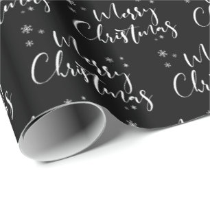 Modern Custom White Black Tree Merry Christmas Wrapping Paper