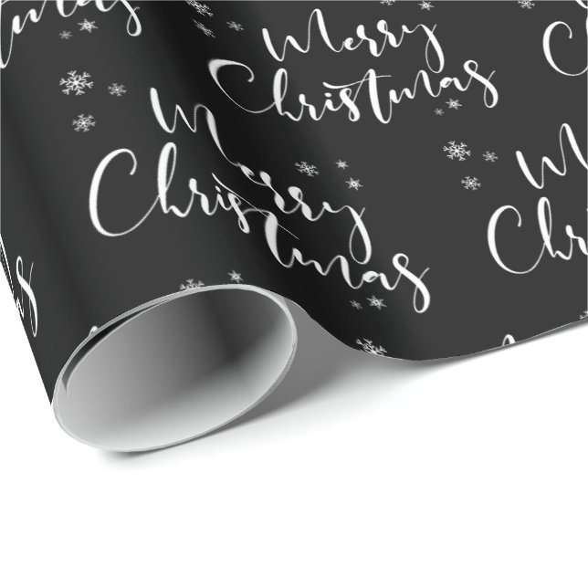 Modern Custom White Black Tree Merry Christmas Wrapping Paper (Roll Corner)