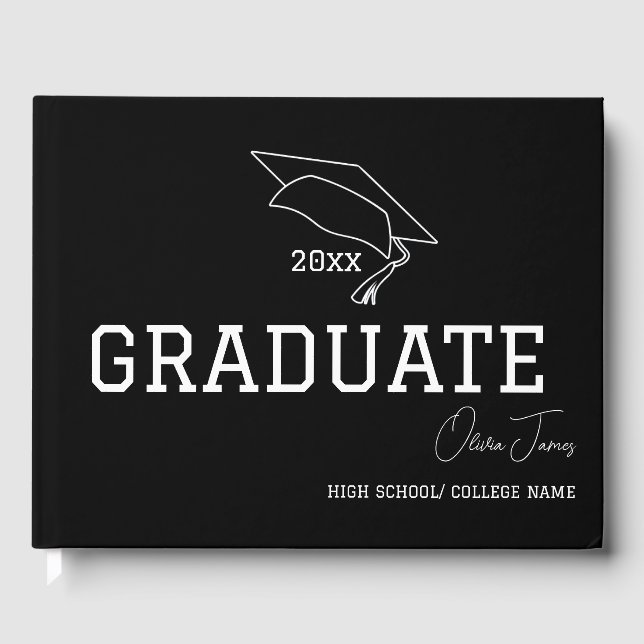 Modern Custom year black graduation  Guest Book (Front)