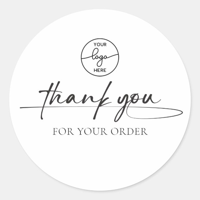 Modern Customer Thank You Handwritten Script Logo Classic Round Sticker (Front)