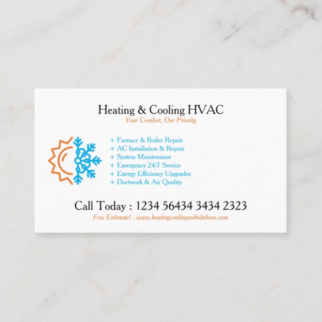 Modern CUSTOMIZABLE Heating & Cooling Business Card (Front)