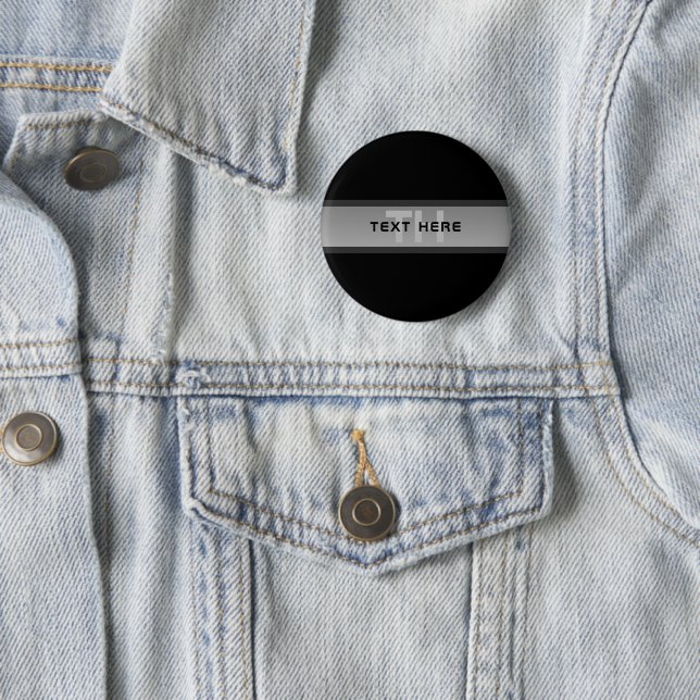 Modern Customizable Layered Text | Black & Grey 2 Inch Round Button (In Situ)