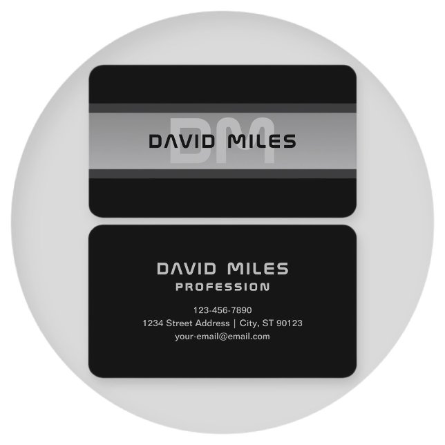 Modern Customizable Layered Text | Black & Grey Business Card (Creator Uploaded)