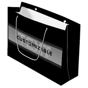 Modern Customizable Layered Text Black & Grey Large Gift Bag