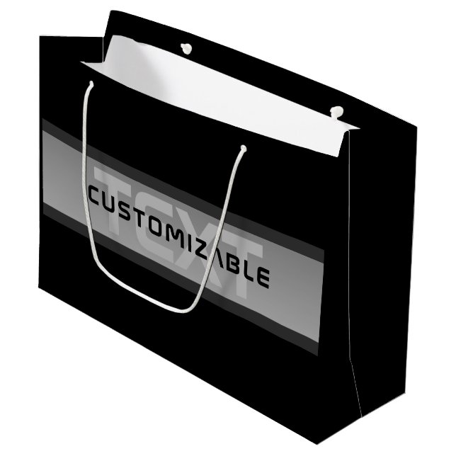 Modern Customizable Layered Text | Black & Grey Large Gift Bag (Front Angled)