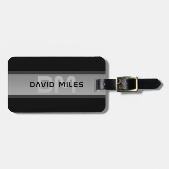 Modern Customizable Layered Text | Black & Grey Luggage Tag (Front Horizontal)