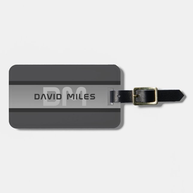 Modern Customizable Layered Text | Black & Grey Luggage Tag (Front Horizontal)