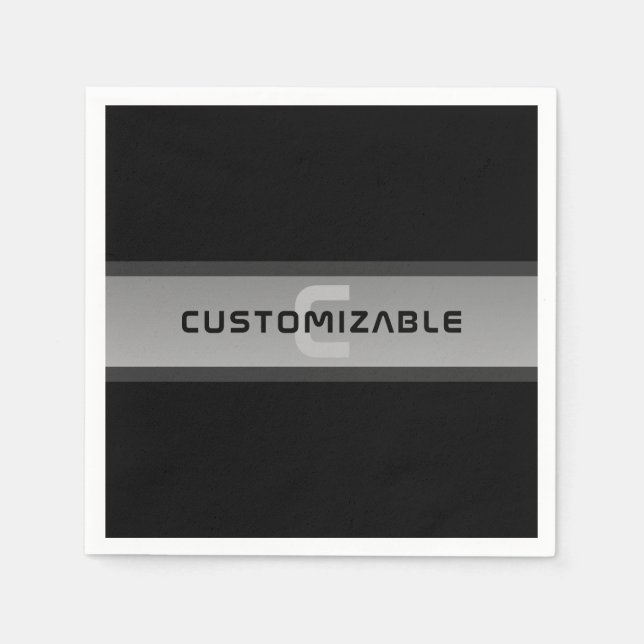 Modern Customizable Layered Text | Black & Grey Napkin (Front)