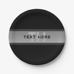 Modern Customizable Layered Text   Black & Grey Paper Plate