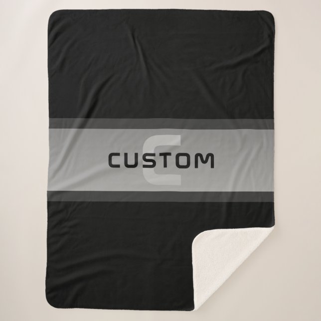 Modern Customizable Layered Text | Black & Grey Sherpa Blanket (Front)