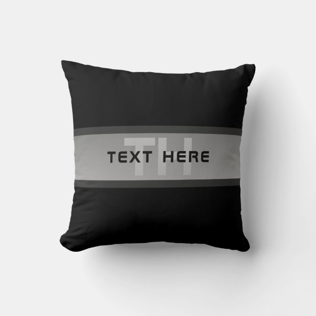 Modern Customizable Layered Text | Black & Grey Throw Pillow (Front)