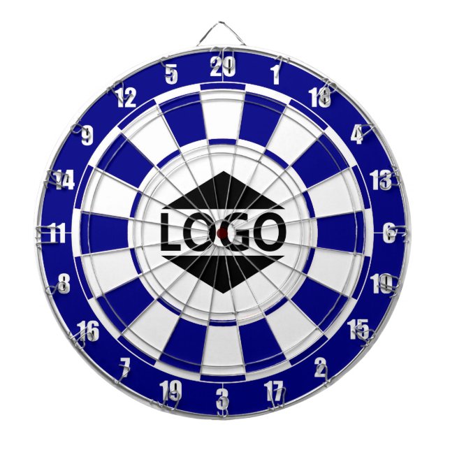 Modern Customizable Logo Image on Blue & White Dartboard (Front)