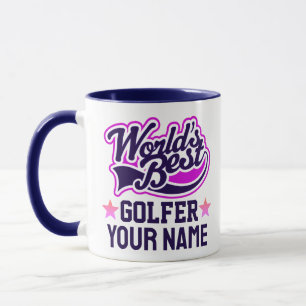 Modern Customized Golfer Name Blue Text Mug